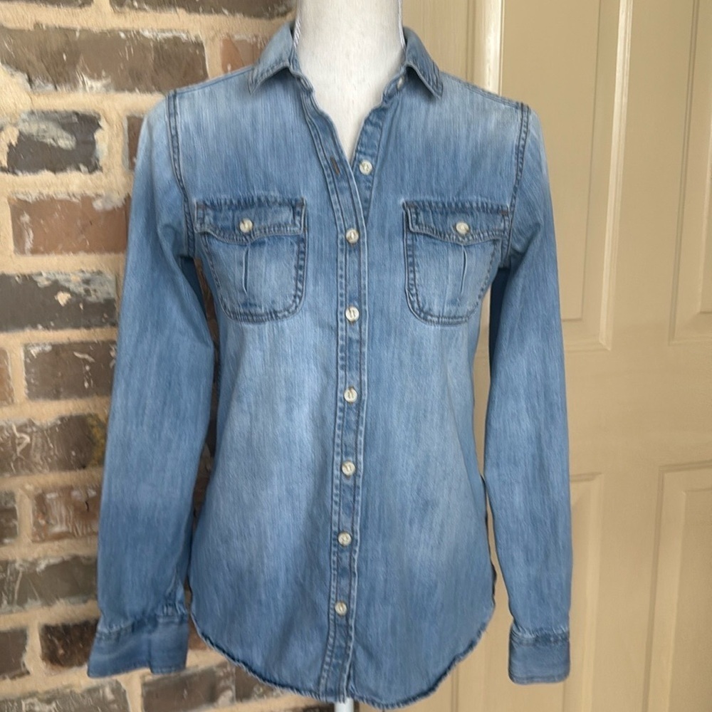 3/$20 Mossimo Supply Co Western Denim Button Down Shirt Tab Pockets Med Wash - Picture 10 of 11